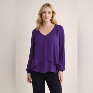 Joseph Ribkoff Purple Chiffon Overlay V-Neck Blouse Sz 16 Elegant Flowy Top AA9